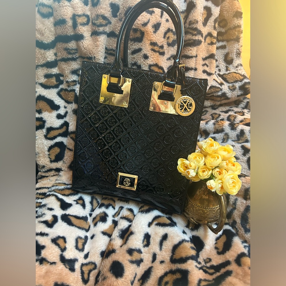 Christian LaCroix purse, Black Patent embossed, like new.
